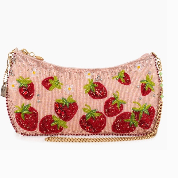 COPY - Strawberry Fields Beaded Strawberries On Pink Crossbody - Picture 1 of 7